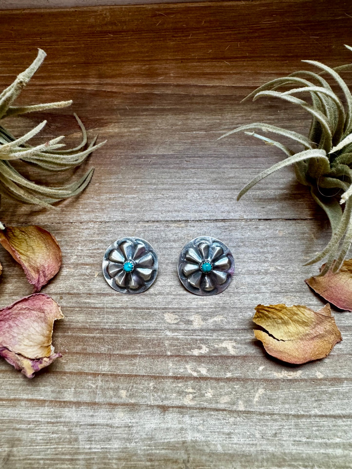 Classic stud earrings featuring genuine Kingman turquoise set in solid sterling silver with stamped backing. Handmade in the USA. Each stone is naturally unique. Curated by The Bijoux FAB.