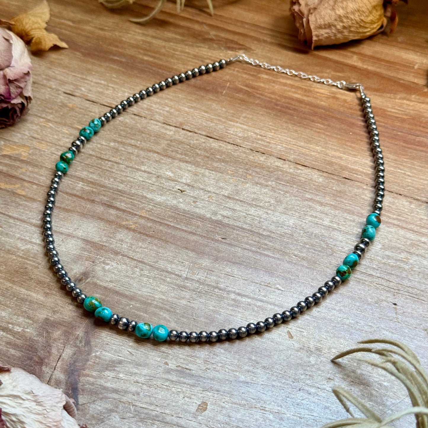 Rare Sonoran Gold Turquoise & Sterling Silver Pearl Necklace