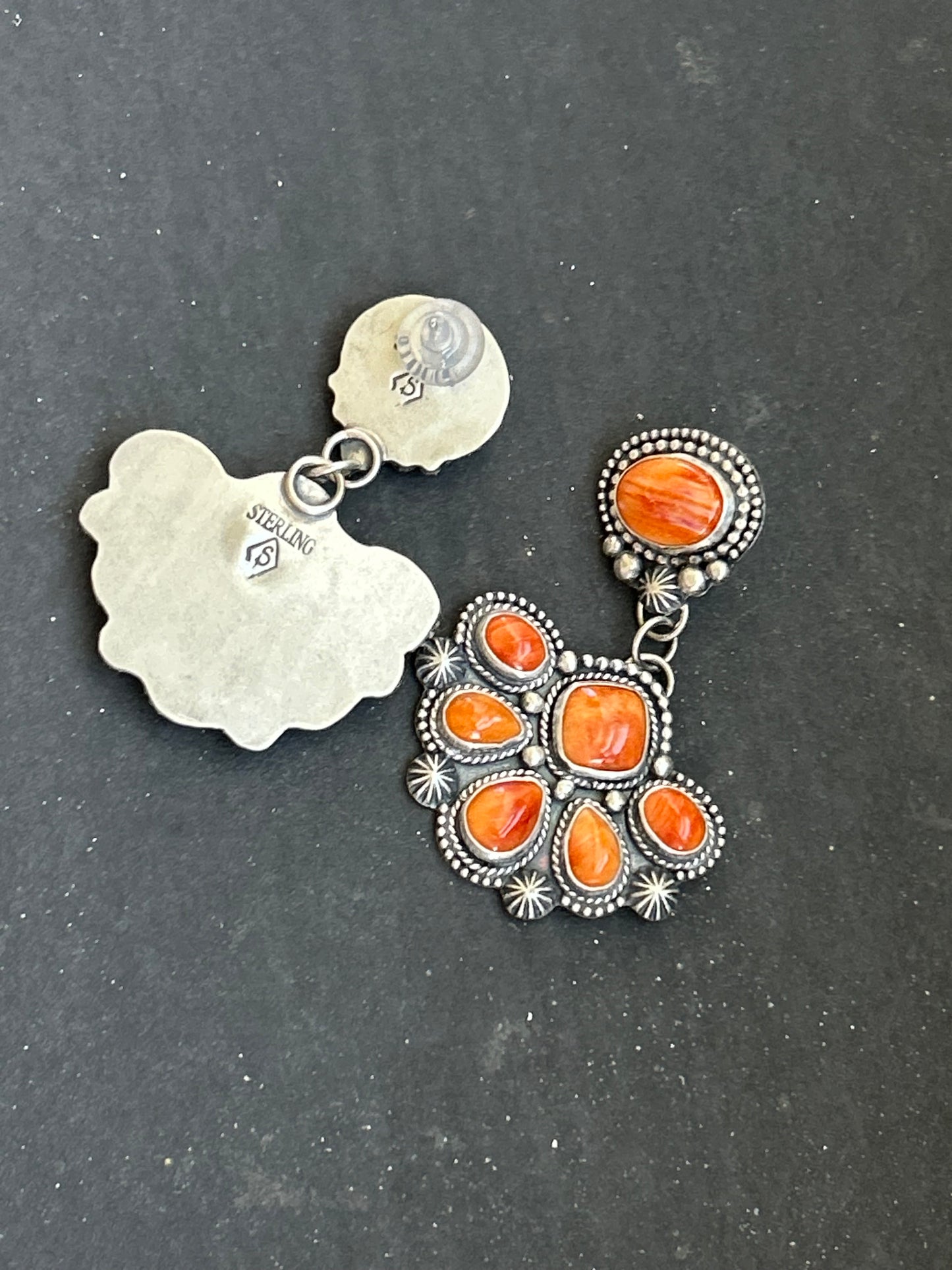 Sterling Silver Orange Spiny Oyster Half Cluster Dangle Earrings – Artist Shay Pfeiffer