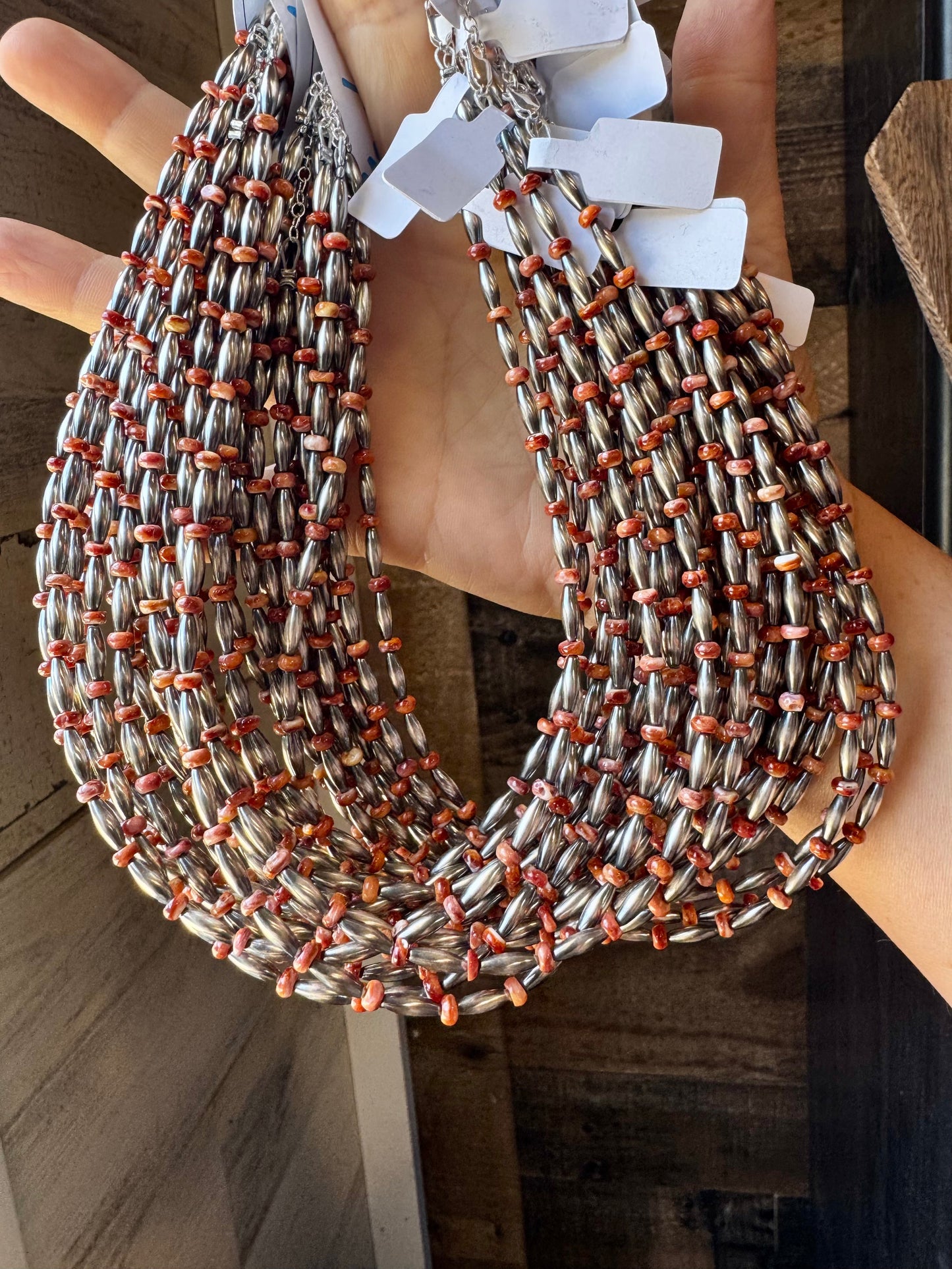 Handmade 14-inch sterling silver torpedo choker with red and purple spiny oyster heishi beads, plus extender, made by The Bijoux FAB