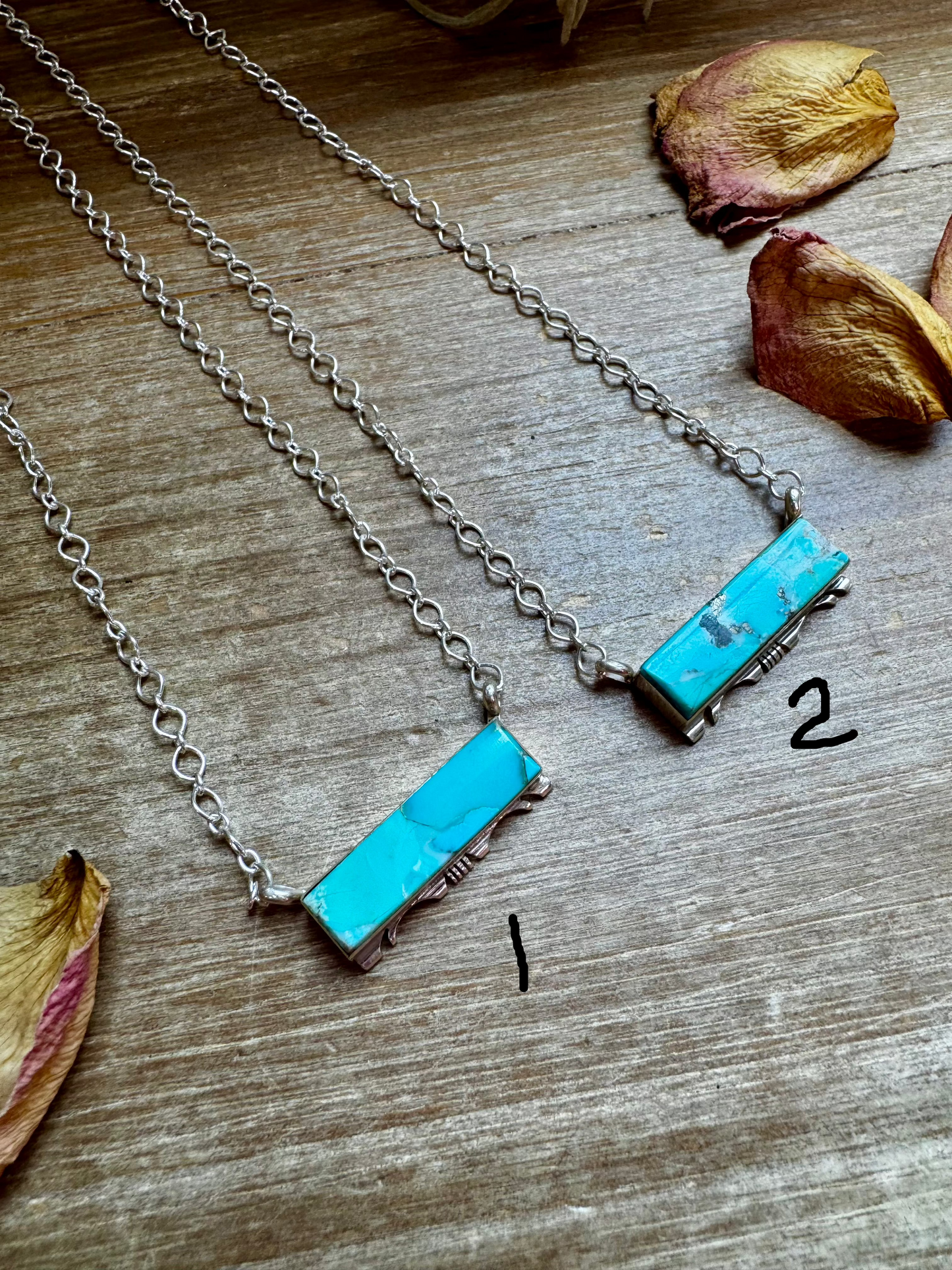 Sterling silver and Kingman turquoise necklace, 20 inches, handmade by Navajo artist Steve Francisco, stamped on the back, choose one of two