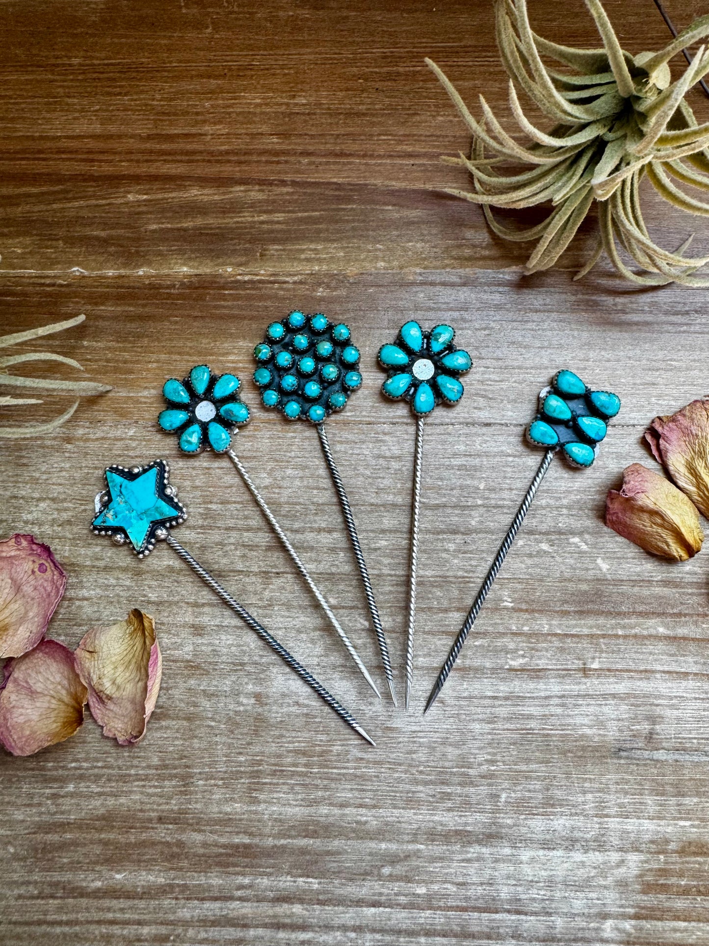 Sterling silver hat pins with Kingman turquoise, handmade in India, limited collection with sharp end, choose your shape