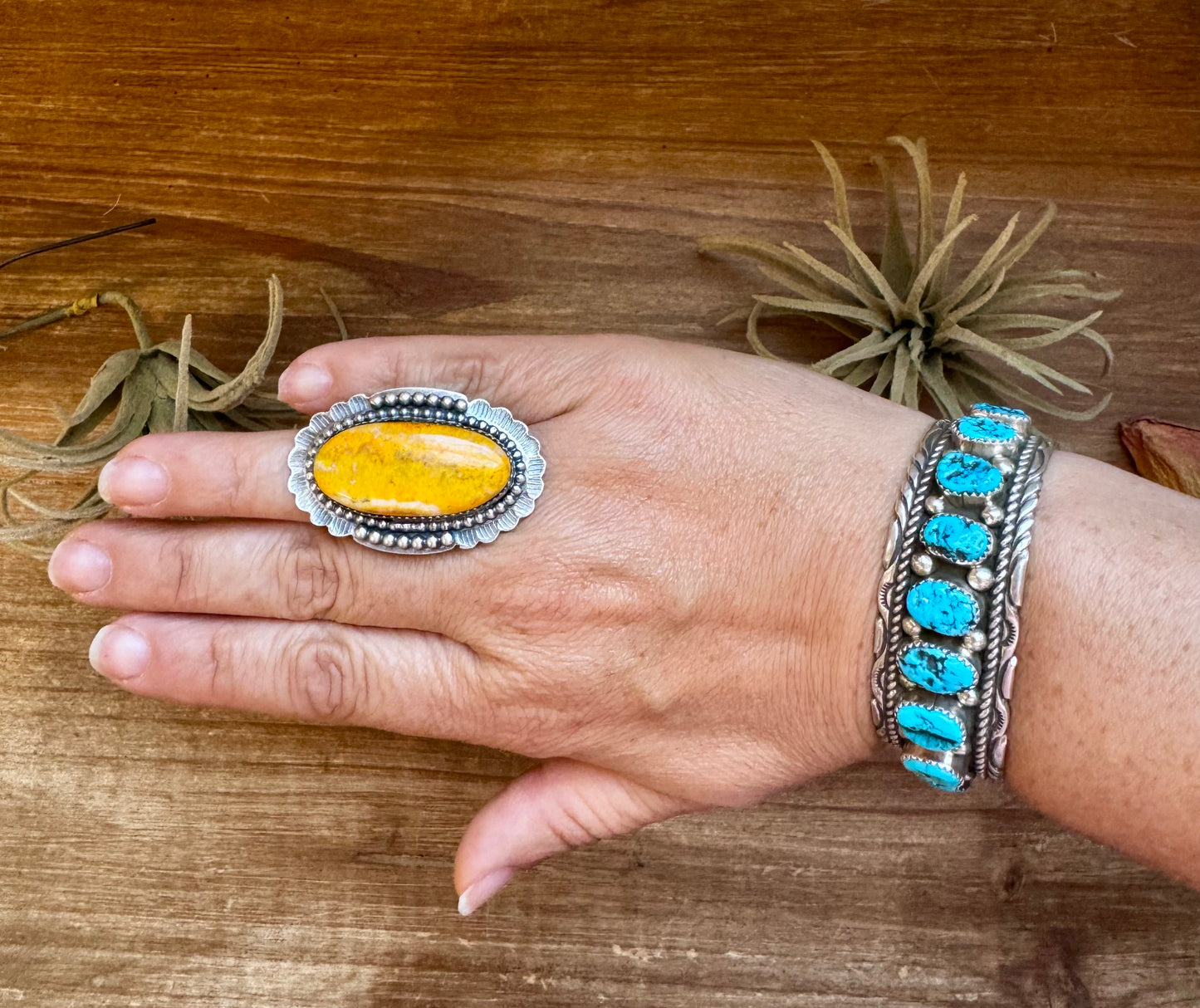Size 9 sterling silver Bumblebee Jasper ring with wide band and stamped inside, one of a kind, USA made