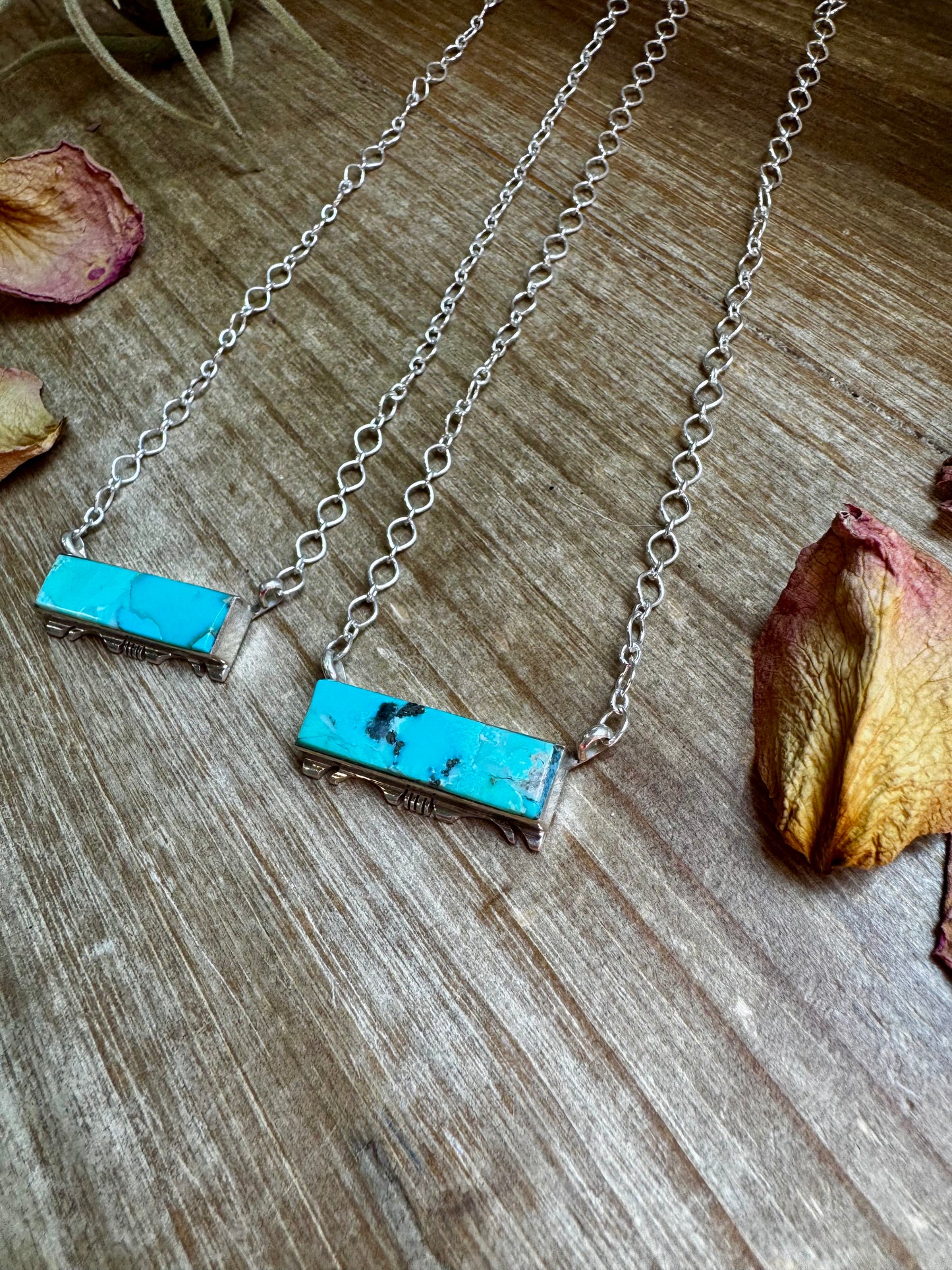 Sterling silver and Kingman turquoise necklace, 20 inches, handmade by Navajo artist Steve Francisco, stamped on the back, choose one of two