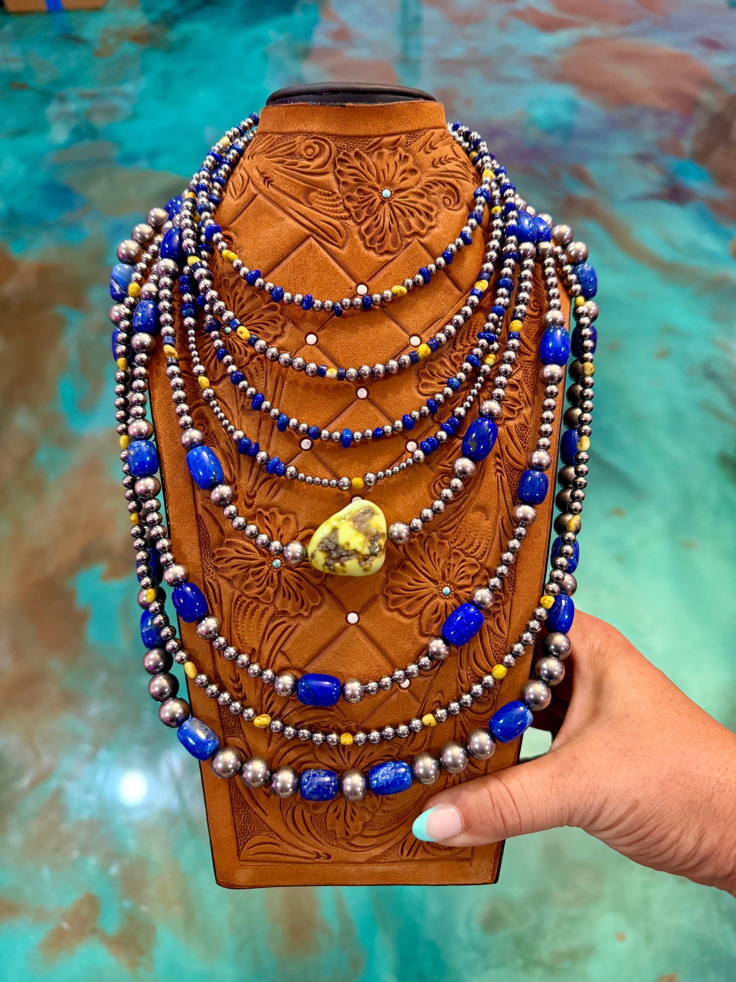 Jaci Eight-Necklace Lapis & Palomino Turquoise Variscite Ultimate Stack