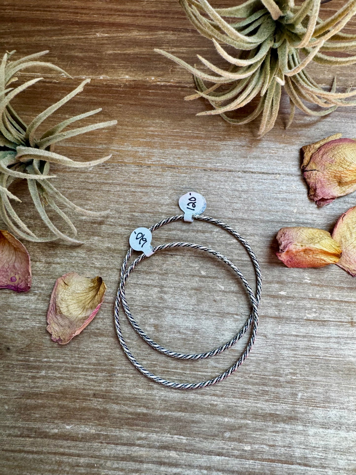 Native-made sterling silver rope pattern bangle bracelets, each unique, sold separately