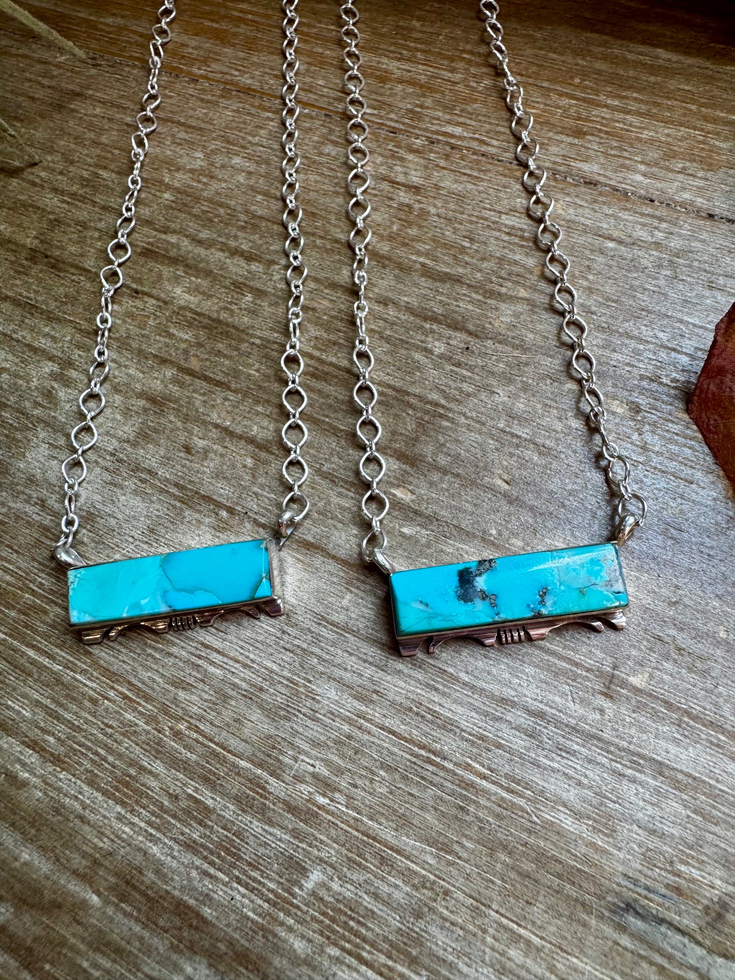 Sterling silver and Kingman turquoise necklace, 20 inches, handmade by Navajo artist Steve Francisco, stamped on the back, choose one of two
