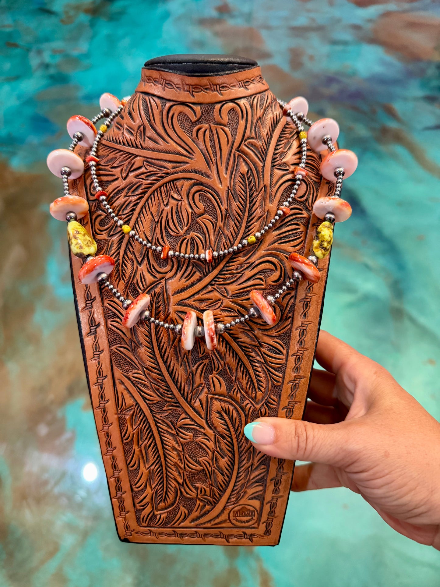 Jaci Two-Necklace Spiny Oyster & Palomino Turquoise Variscite Stack