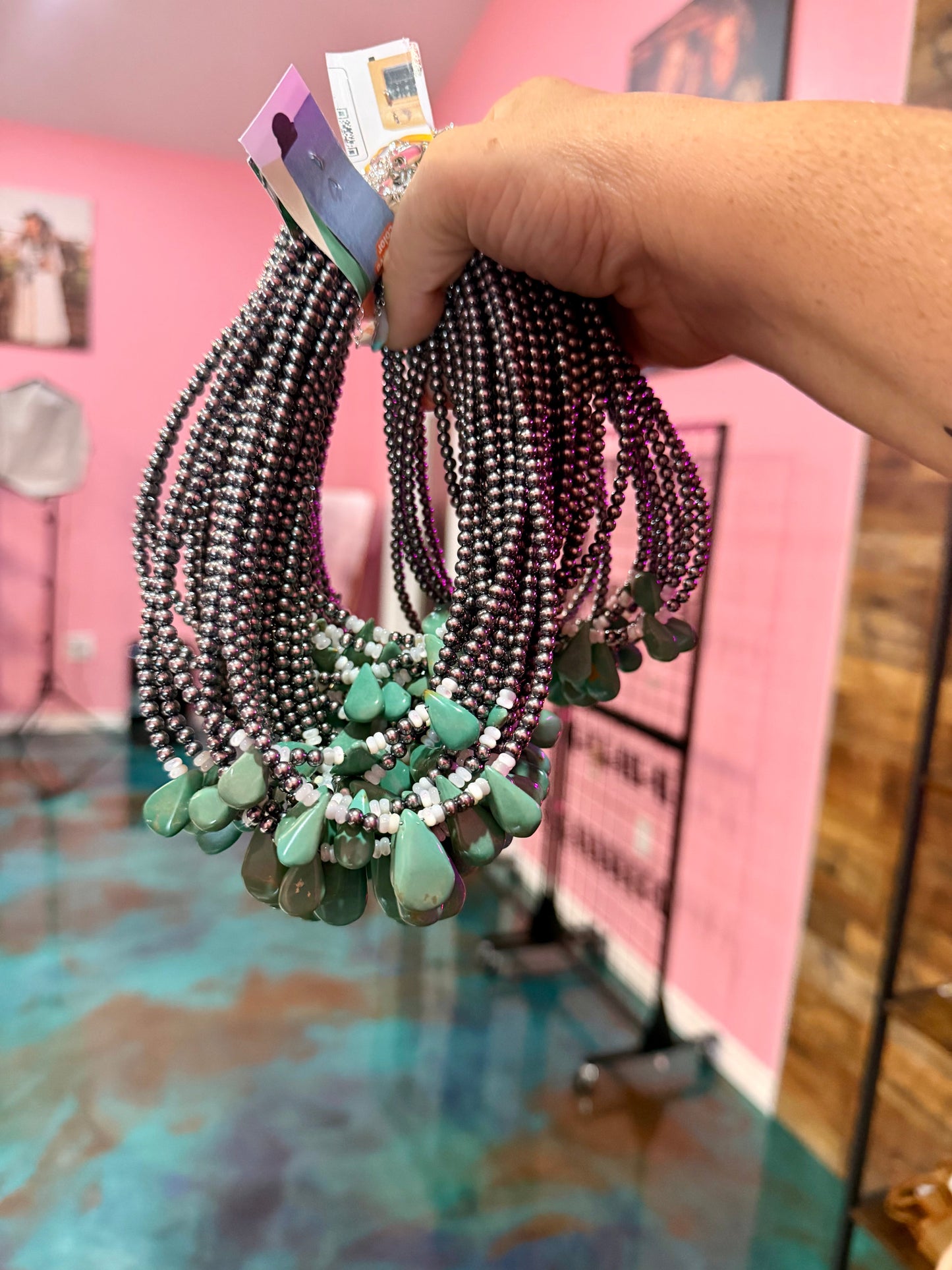 Turquoise Teardrop & Freshwater Pearl Necklace