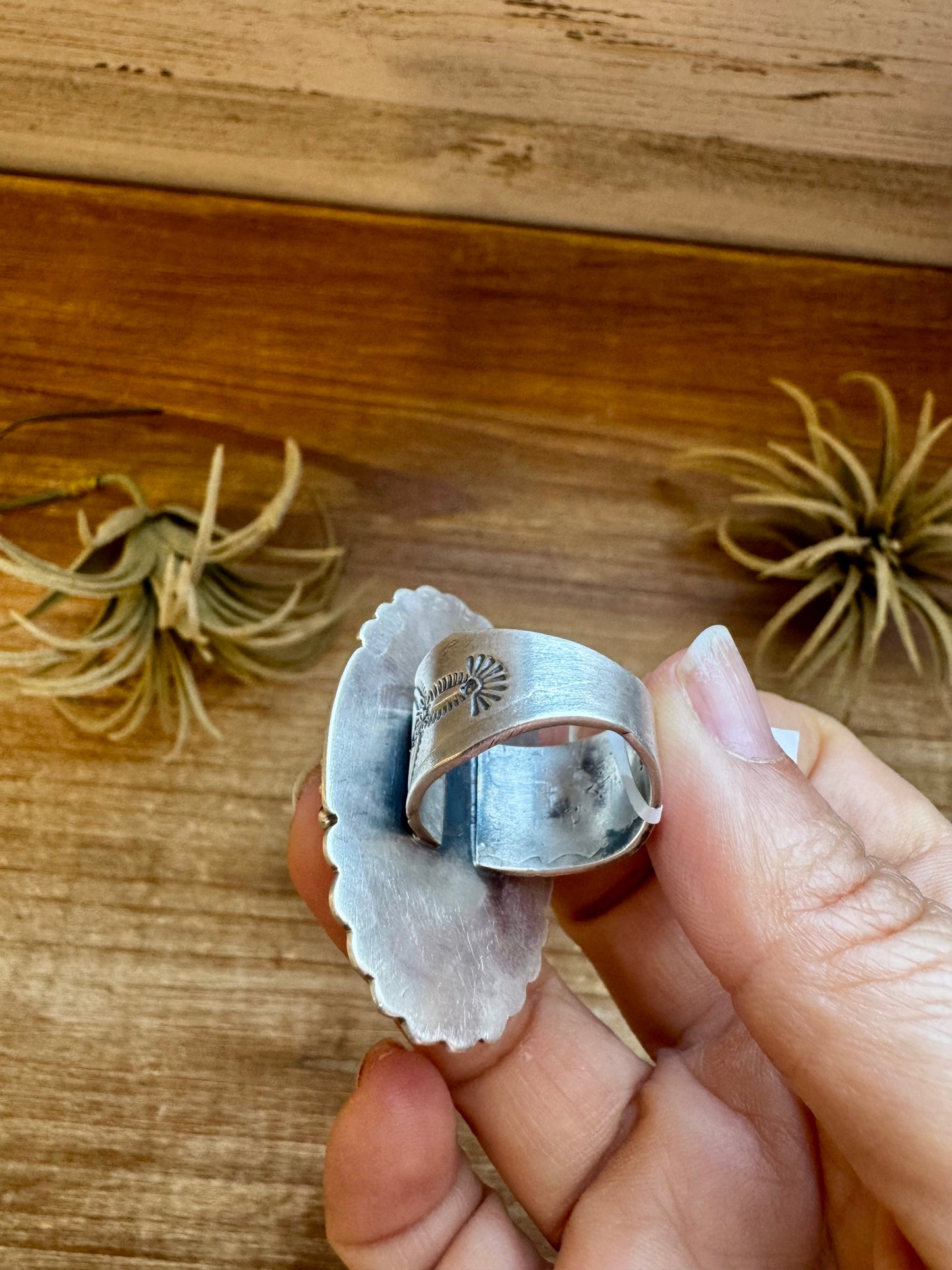 Size 9 sterling silver Bumblebee Jasper ring with wide band and stamped inside, one of a kind, USA made