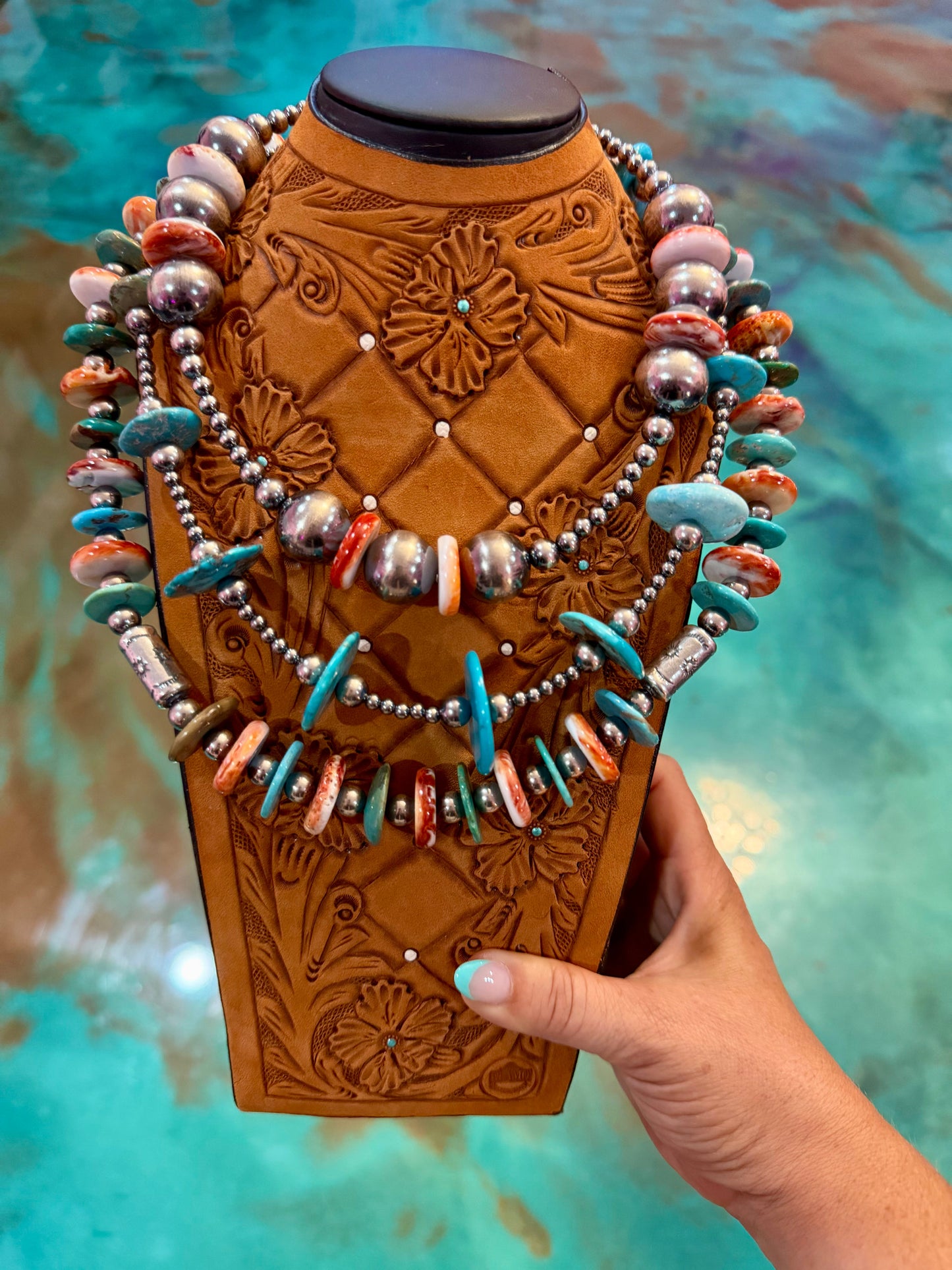 Jaci Three-Necklace Fall Turquoise & Orange Spiny Oyster Stack