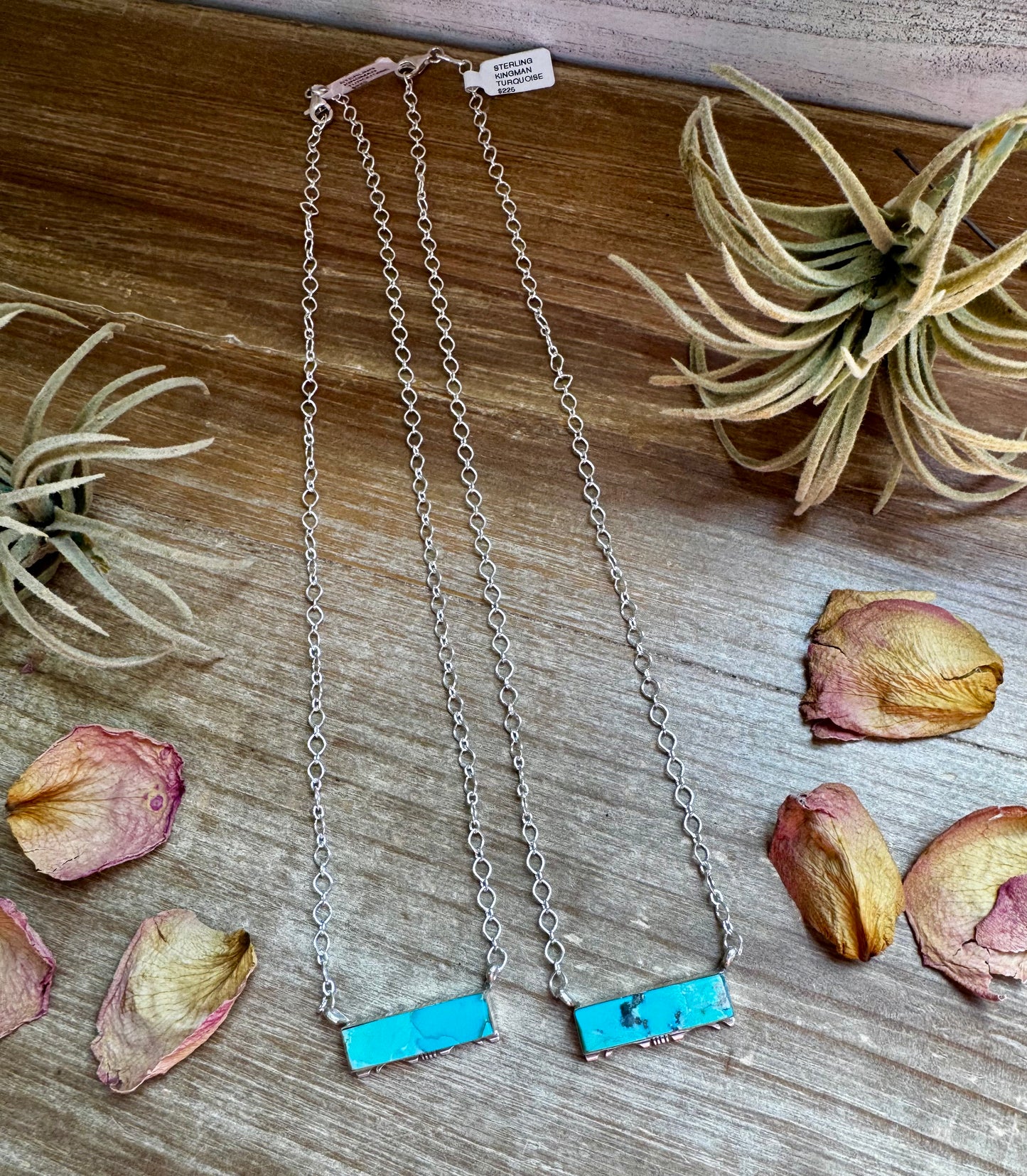 Sterling silver and Kingman turquoise necklace, 20 inches, handmade by Navajo artist Steve Francisco, stamped on the back, choose one of two