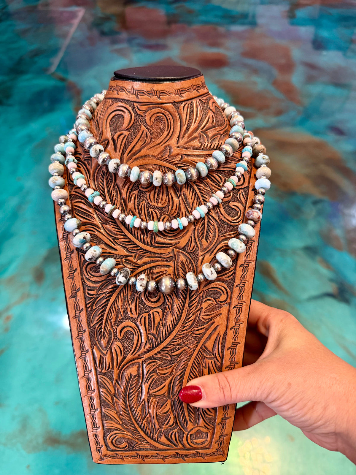 One Time Pieces – Larimar, Pink Conch & Turquoise Necklace Stack