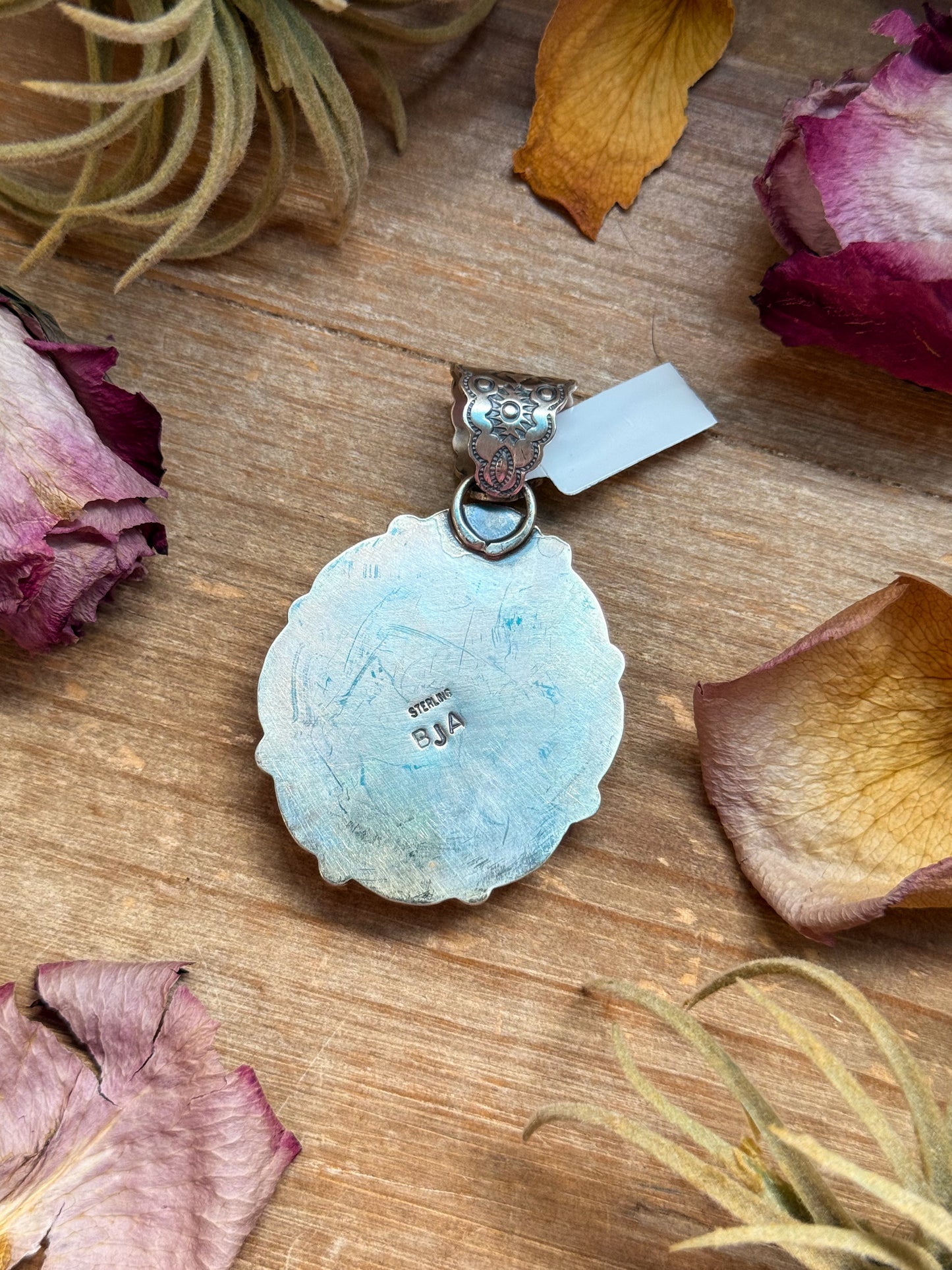 Spiny Oyster & Emerald Rose Sterling Silver Pendant