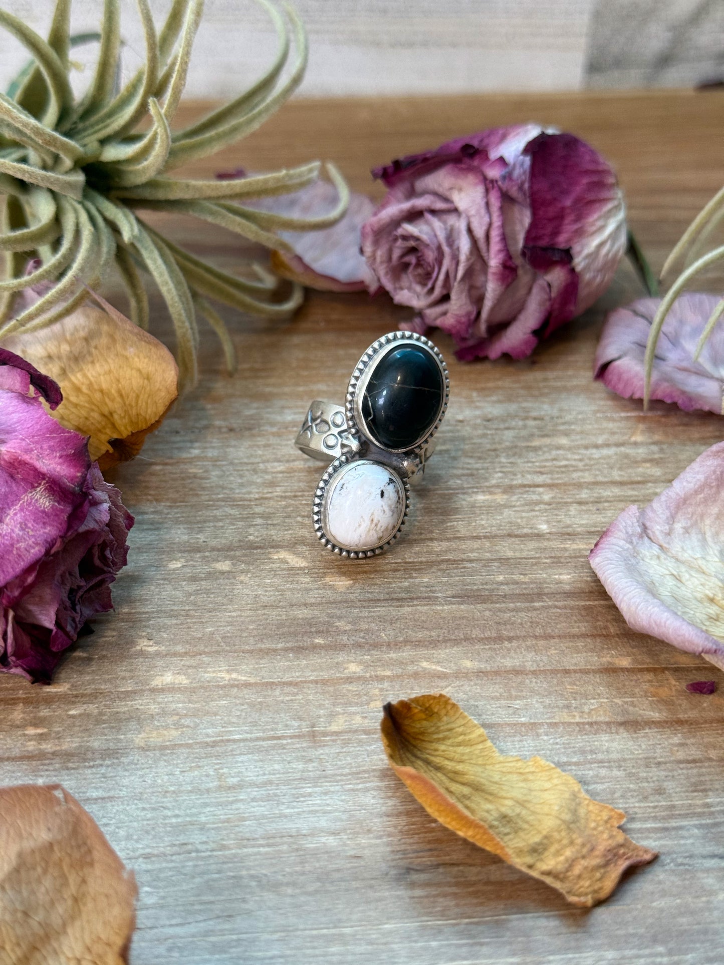 White Buffalo Sterling Silver Ring – Adjustable