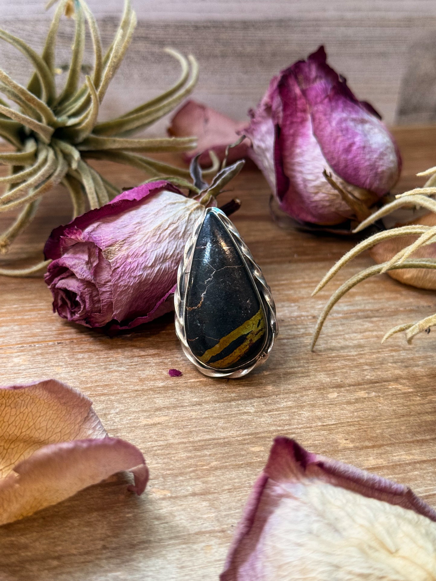 Black Jack Turquoise Sterling Silver Ring – Teardrop – Adjustable