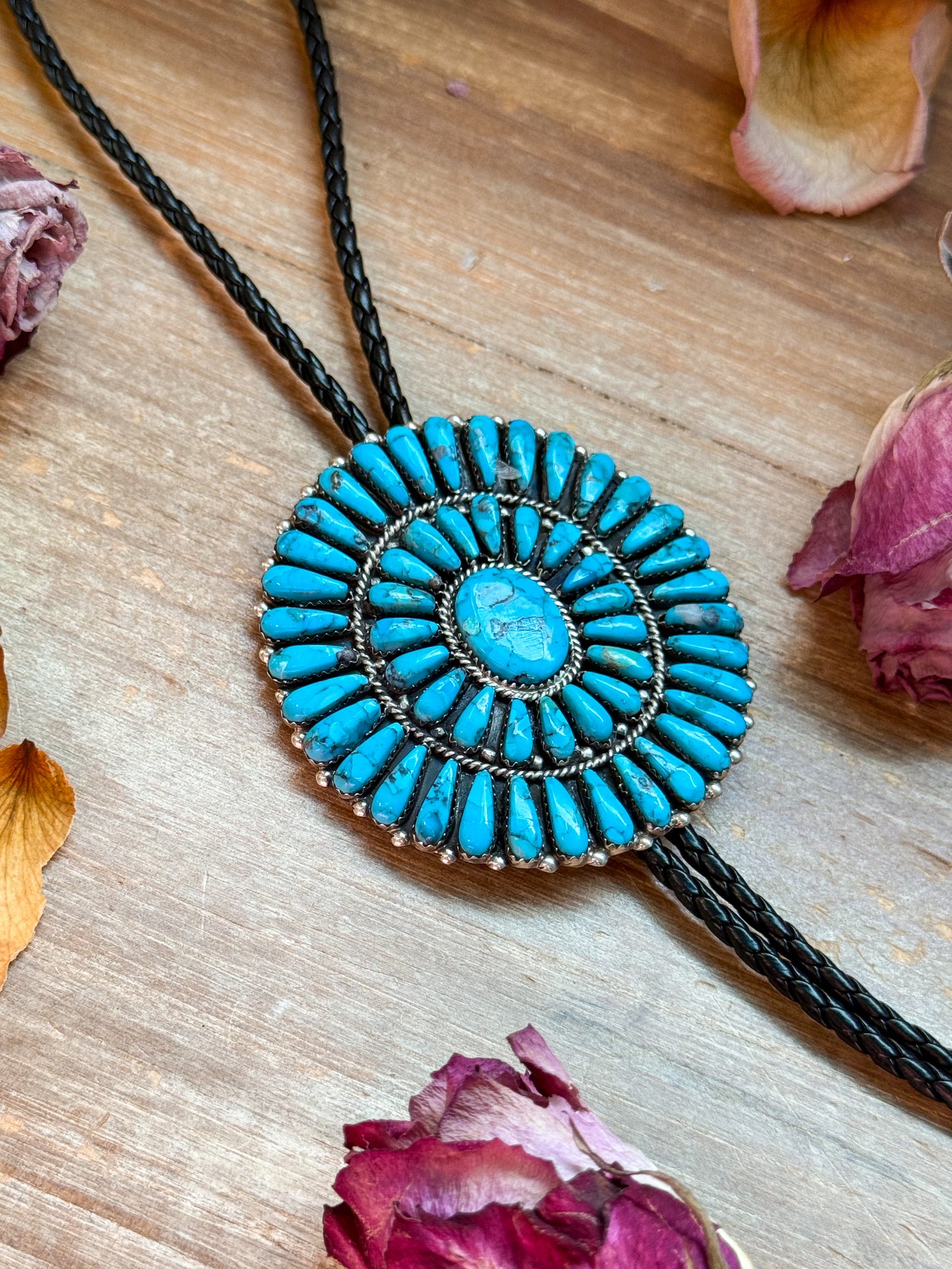 Kingman Turquoise Sterling Silver Bolo Tie – Navajo Handmade by Jesse Williams