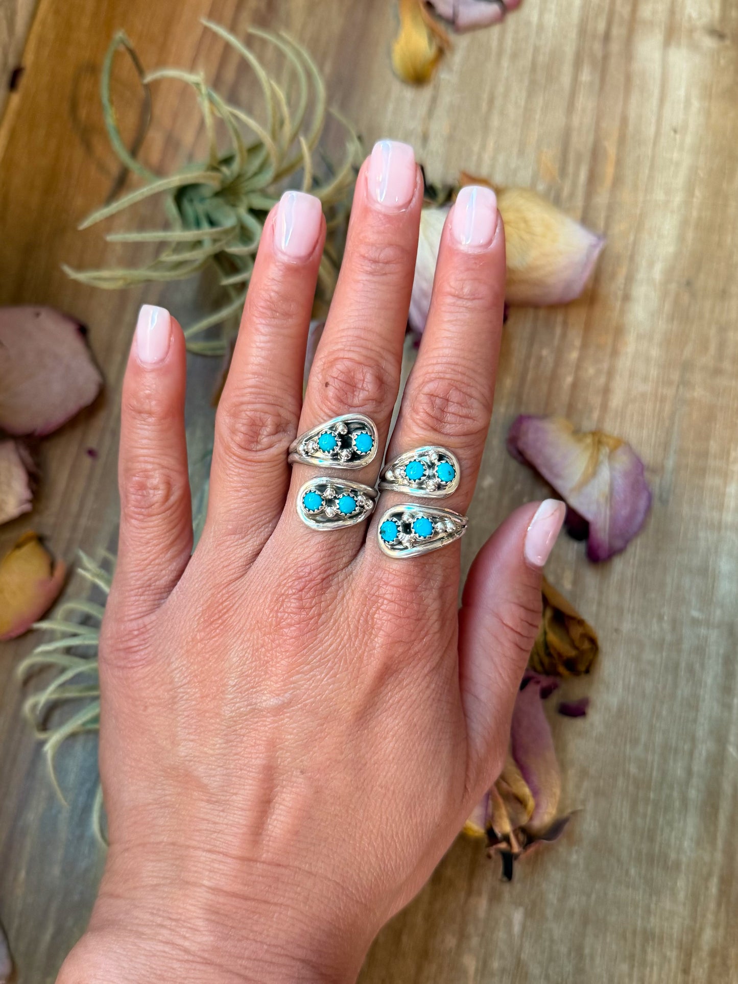 Native made sterling-silver ring with Kingman turquoise, size 8 slightly adjustable, stamped Sterling, handmade in the USA