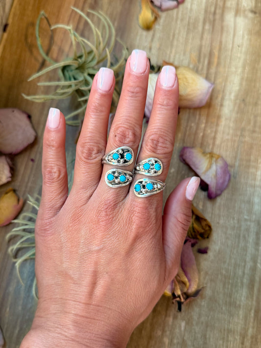 Native made sterling-silver ring with Kingman turquoise, size 8 slightly adjustable, stamped Sterling, handmade in the USA