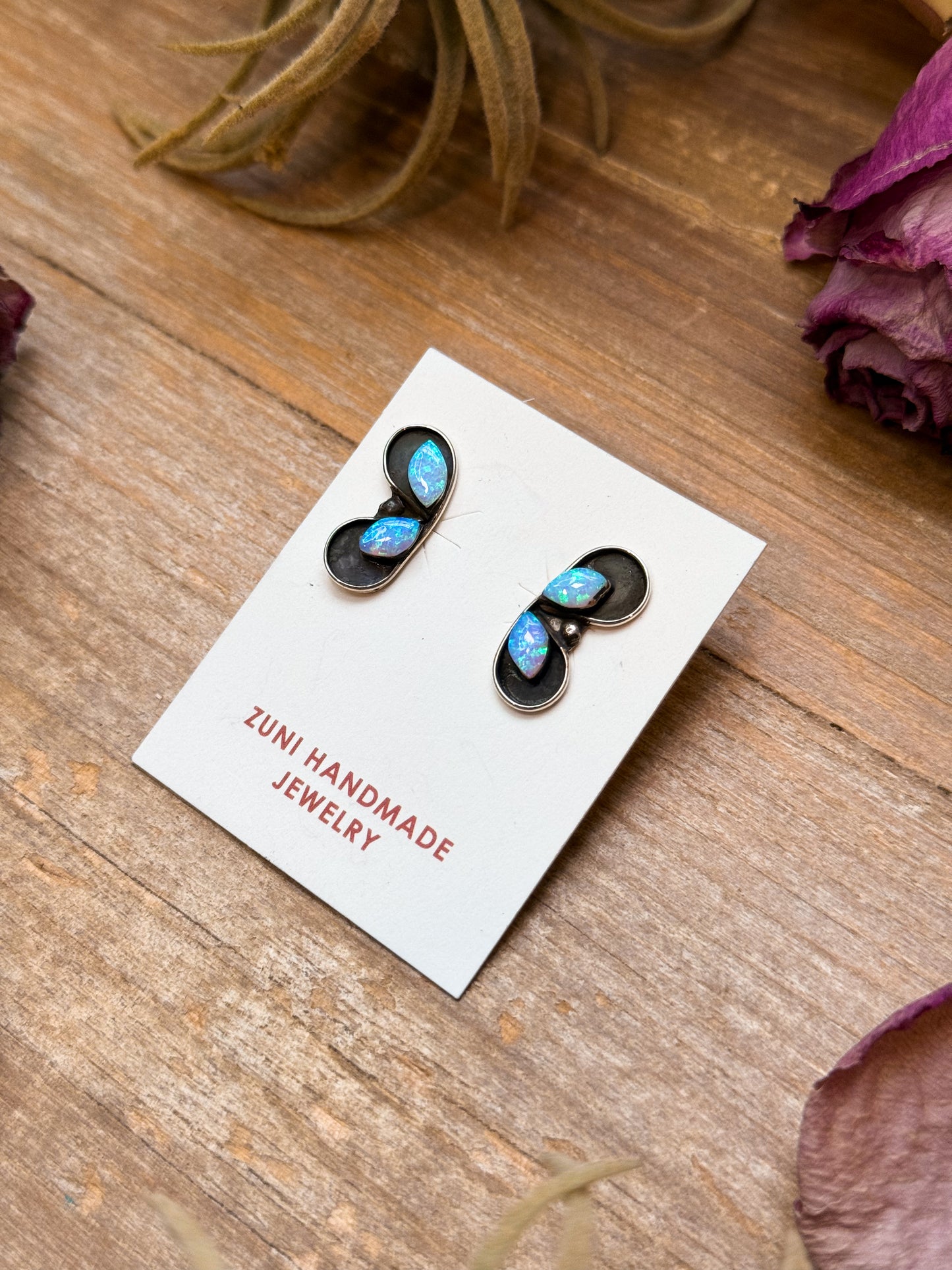 Sterling Silver White Opal Stud Earrings