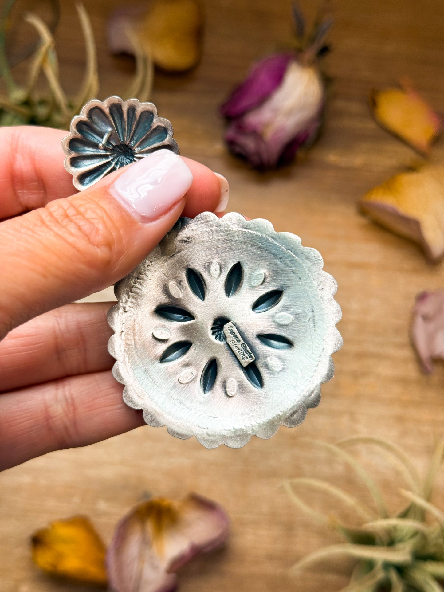 Sterling Silver Dangle Earrings – Native Made by Eugene Charles (Navajo Artist)