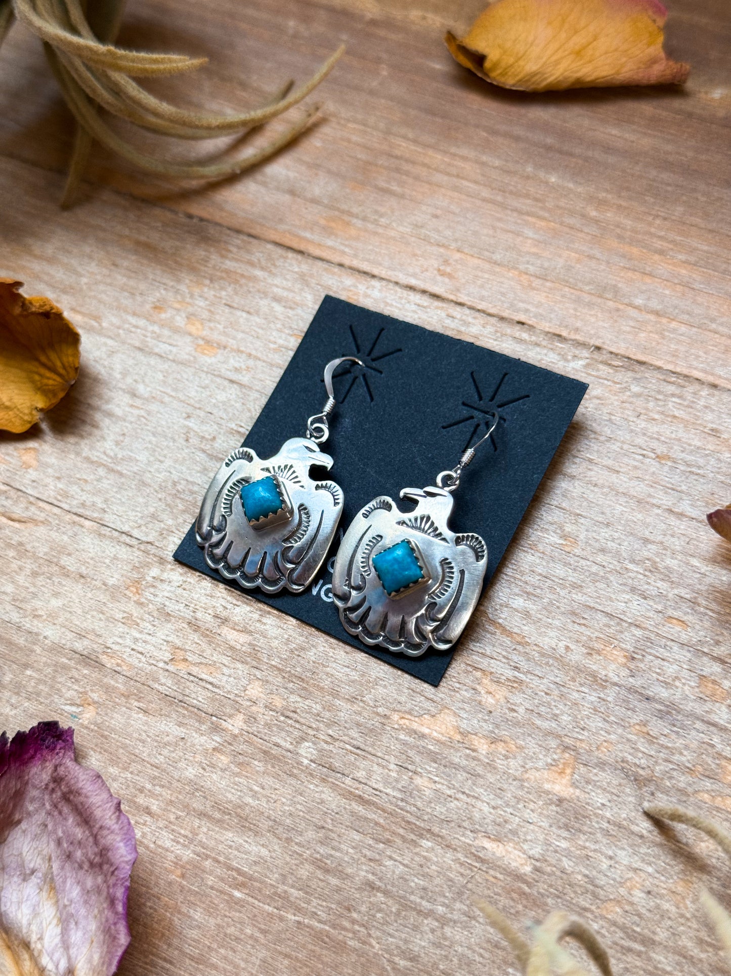 Sterling Silver Eagle Dangle Earrings with Turquoise