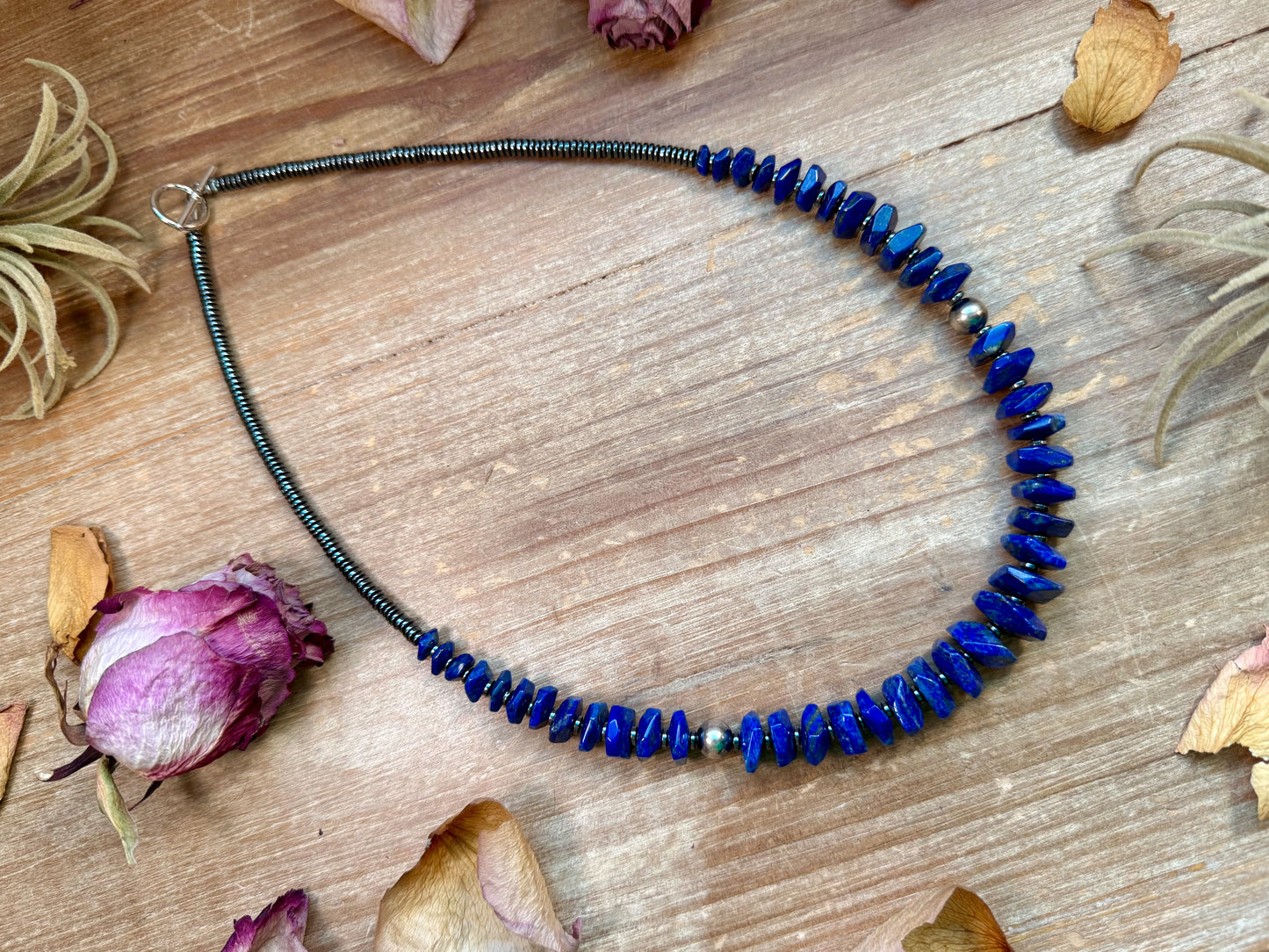 Faceted Lapis & Hematite Necklace – 21.5"