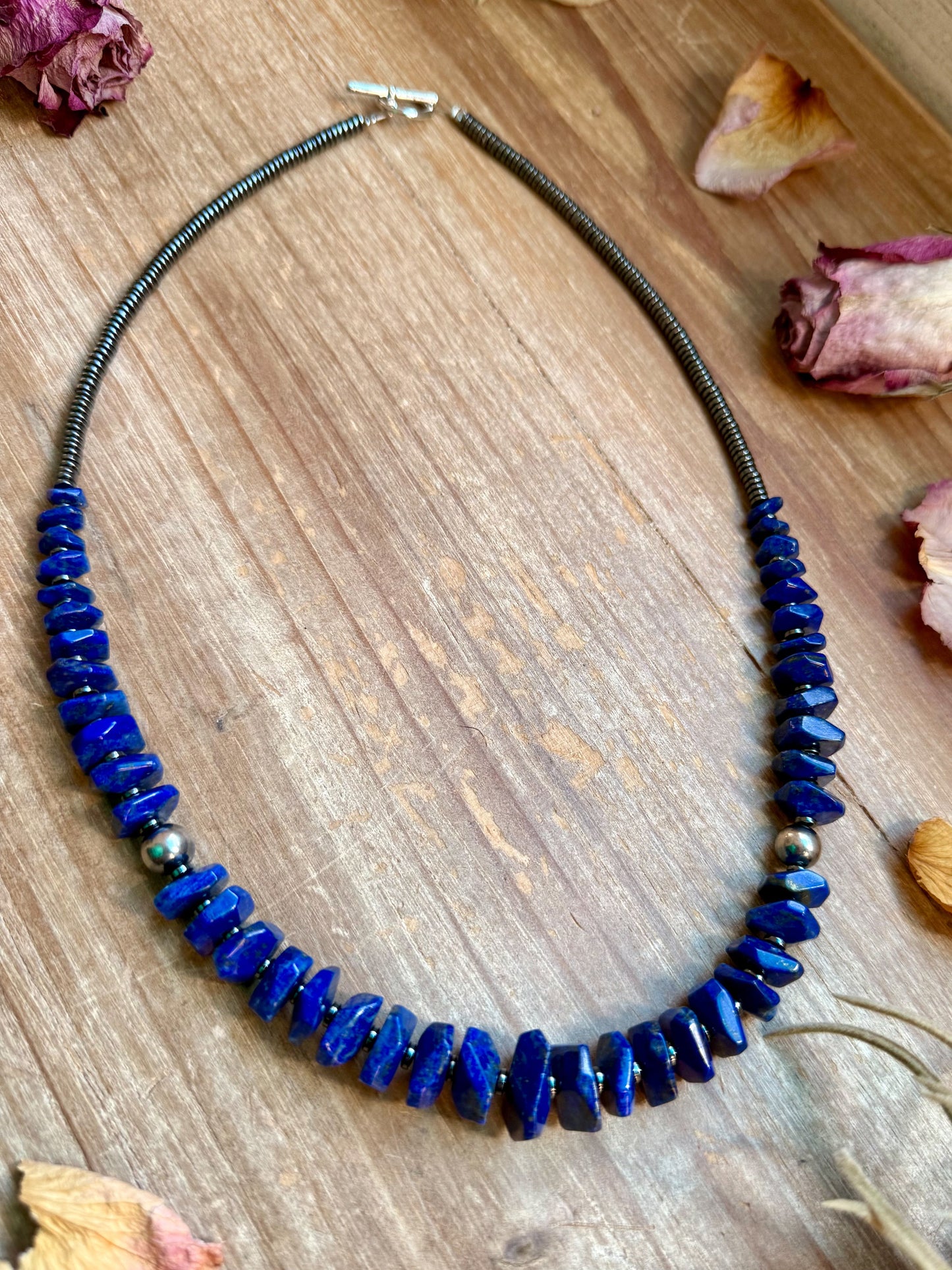 Faceted Lapis & Hematite Necklace – 21.5"