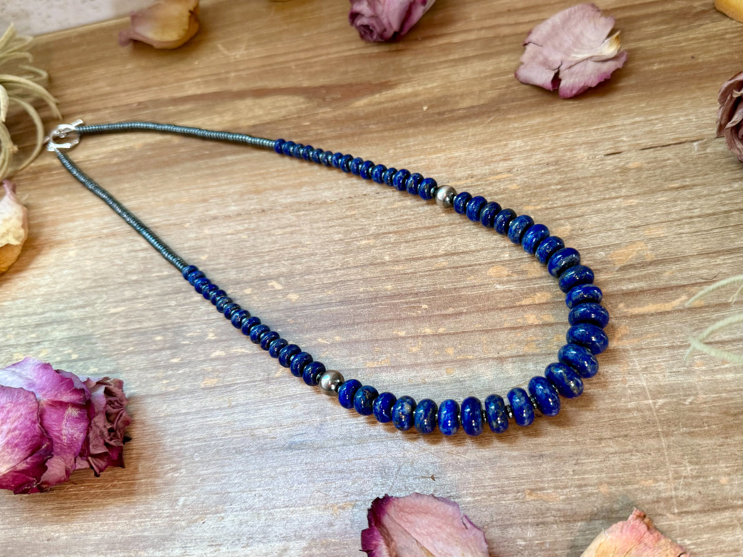 Lapis Rondelle & Hematite Necklace – 21"