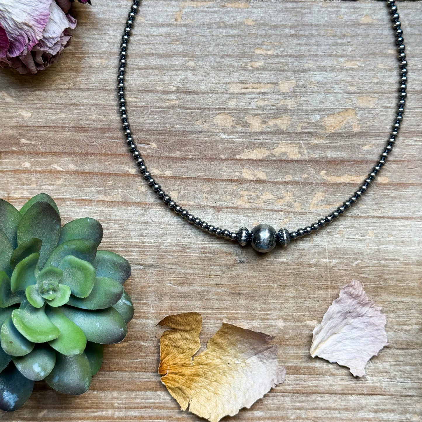 14 inch 3 mm sterling silver pearls choker - 10 mm middle