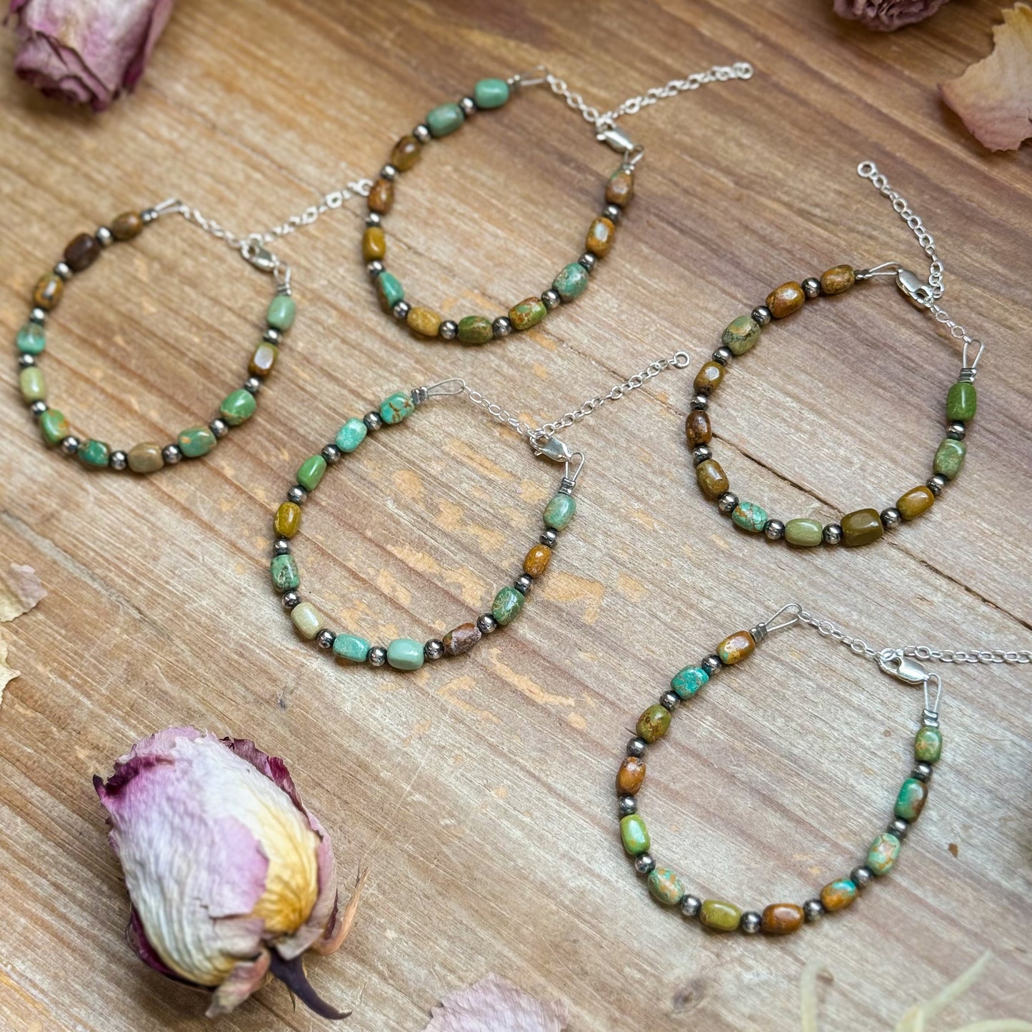 Real Turquoise Bracelet with Sterling Silver Pearls