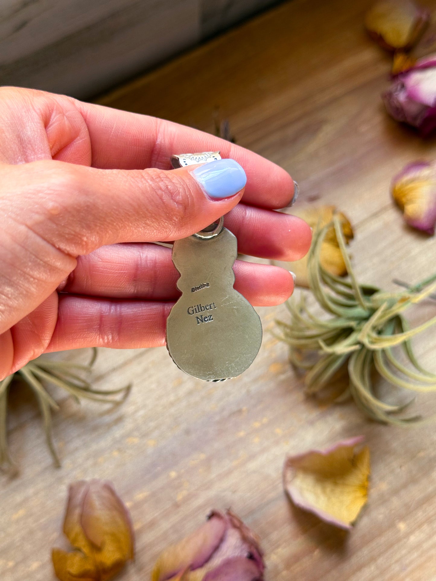 Sterling Silver Coin & Golden Hill Turquoise Pendant – Artist Gilbert Nez