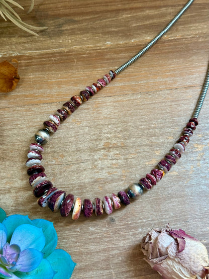 22-Inch Graduated Purple Spiny Sterling Silver Pearl Necklace