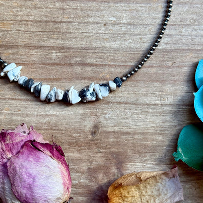 14” White Buffalo Choker – Sterling Silver Pearls