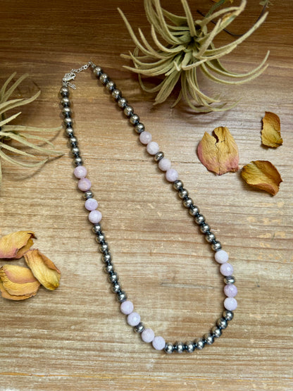 Faceted Kunzite and sterling silver necklace with 8 mm pearls, light purple gemstones, 20 inch length plus extender, handmade by The Bijoux FAB