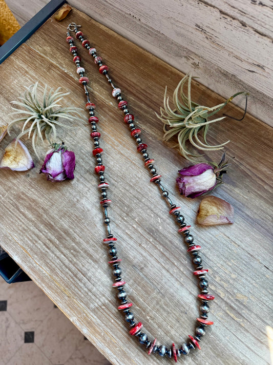 39-inch sterling silver torpedo pearl necklace with graduated red spiny oyster beads, handmade by The Bijoux FAB in the USA, NFR Collection
39-inch sterling silver torpedo pearl necklace with graduated red spiny oyster beads, handmade by The Bijoux FAB in the USA, NFR Collection
