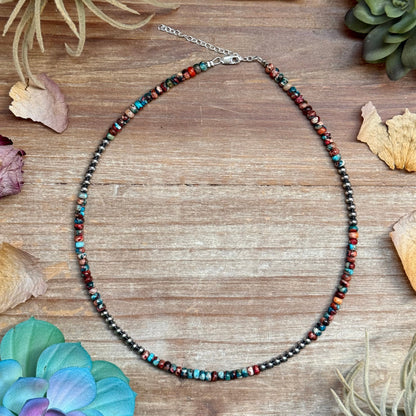 17 inch blue and pink sea sediment necklace with sterling silver findings handmade in the USA by The Bijoux FAB