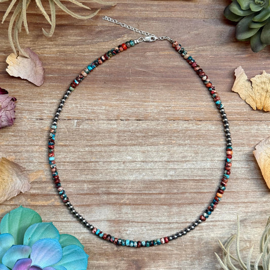 17 inch blue and pink sea sediment necklace with sterling silver findings handmade in the USA by The Bijoux FAB