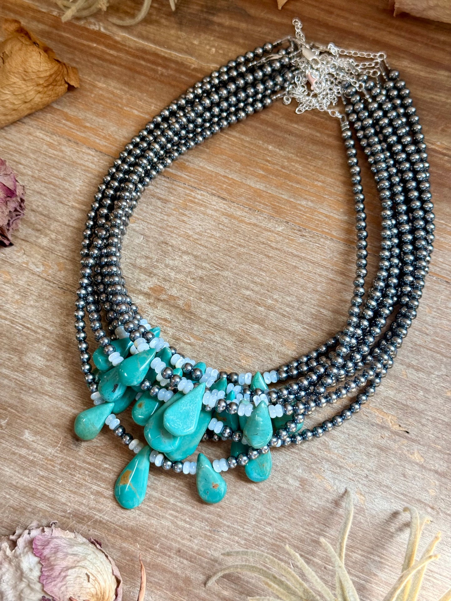 Turquoise Teardrop & Freshwater Pearl Necklace