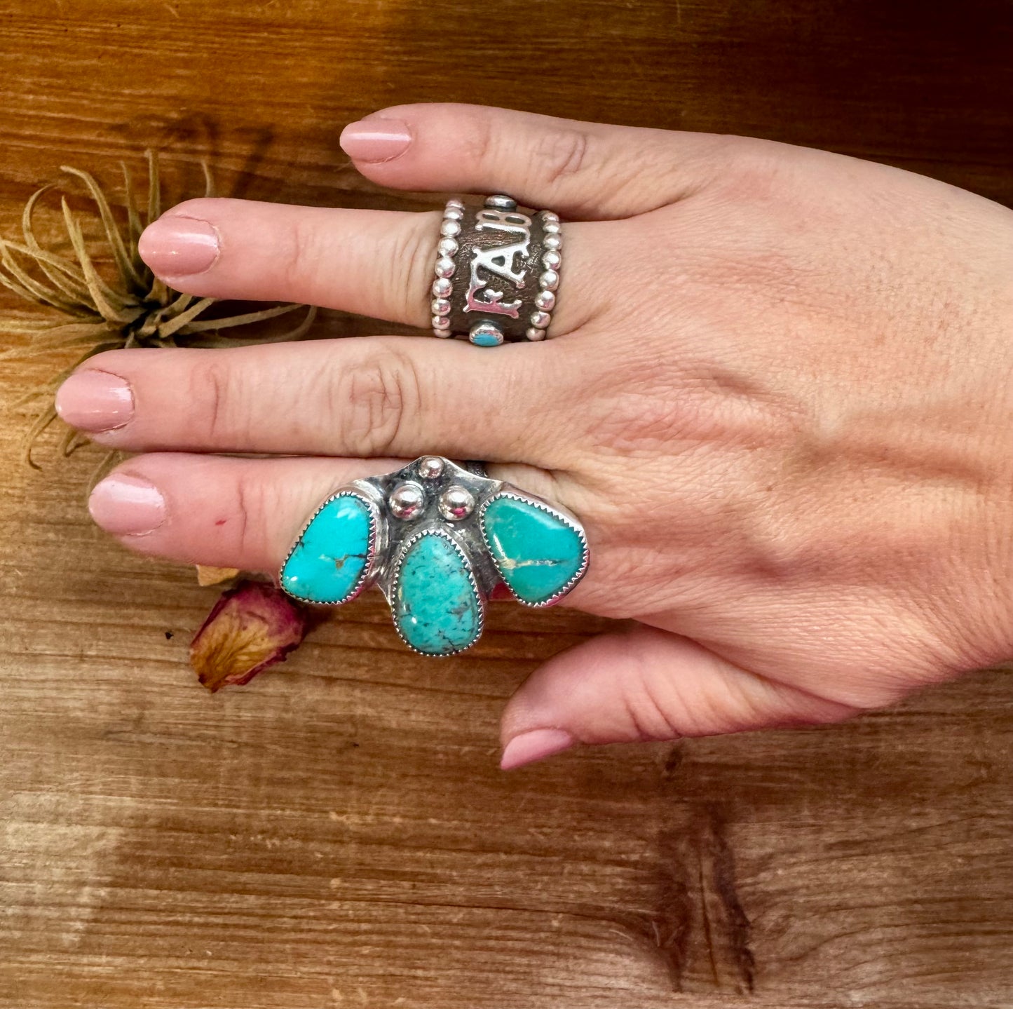 MJ collection - 3 turquoise stone ring - adjustable - sterling silver