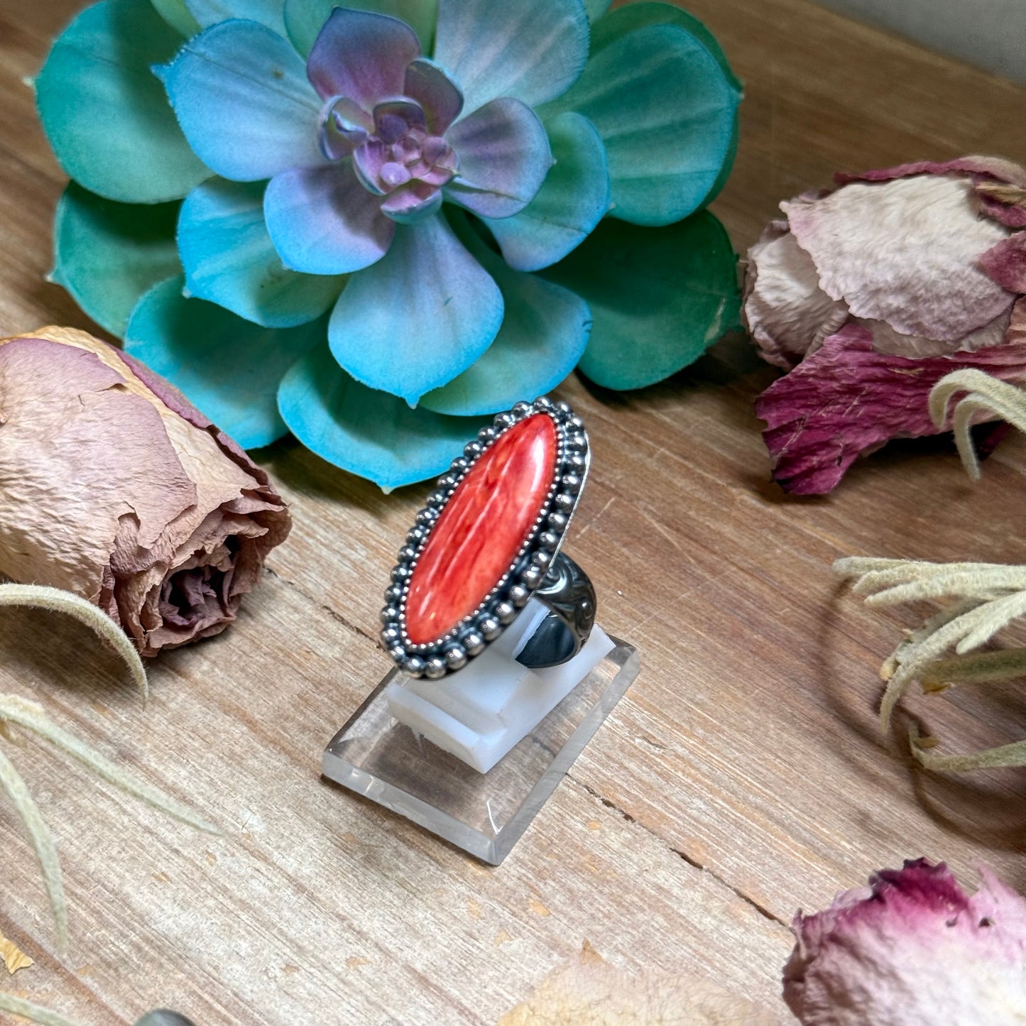 MJ Red Spiny Ring – Sterling Silver