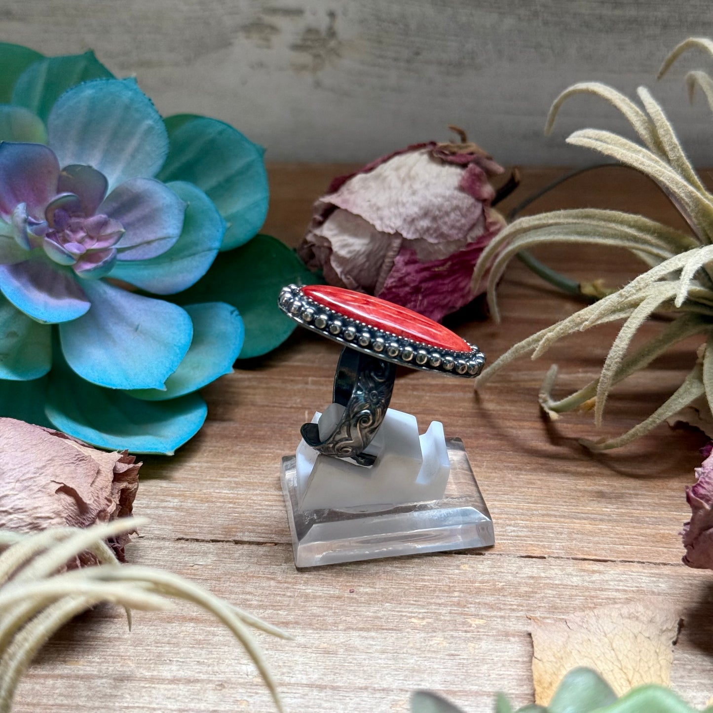 MJ Red Spiny Ring – Sterling Silver