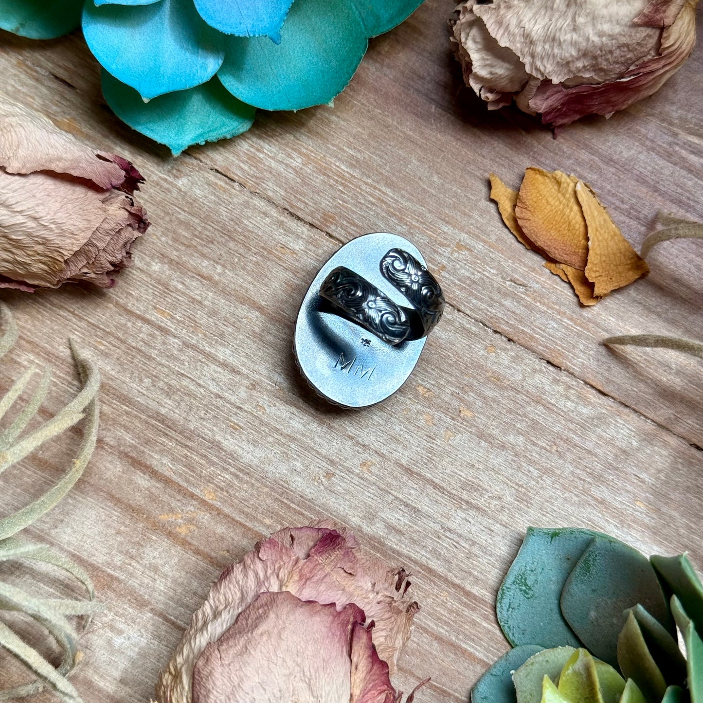 MJ Green Turquoise Adjustable Sterling Silver Ring
