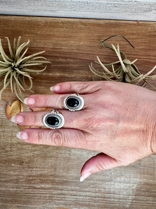 Sterling silver oval black onyx ring in sizes 7.5 and 8