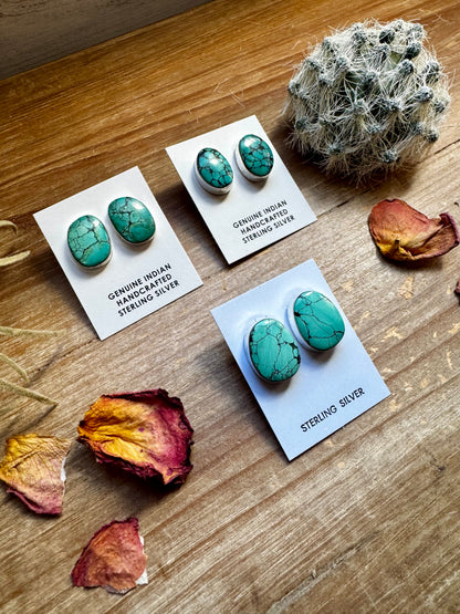 Stud Earrings - Turquoise oval stud earrings