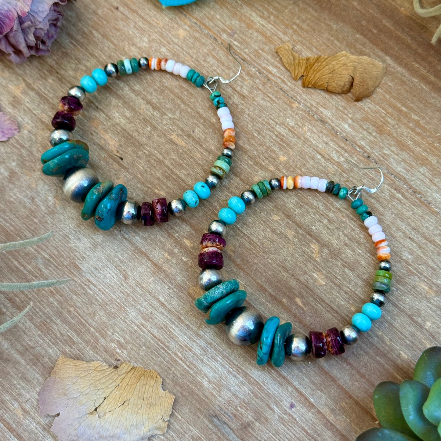 One of a Kind Mixed Stone & Sterling Hoop Earrings - Made by Jaci