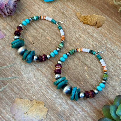 One of a Kind Mixed Stone & Sterling Hoop Earrings - Made by Jaci