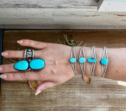 Sterling silver cuff with Sonoran Gold turquoise, native made in the USA, adjustable fit