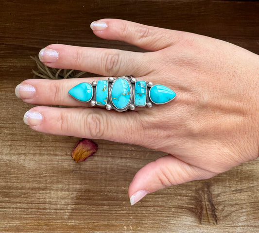 Big Ring- adjustable- Sonoran turquoise ring & sterling silver