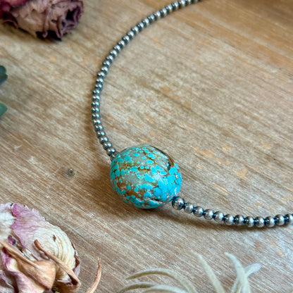 Rare Mine 8 Turquoise & Sterling Silver Pearl Necklace